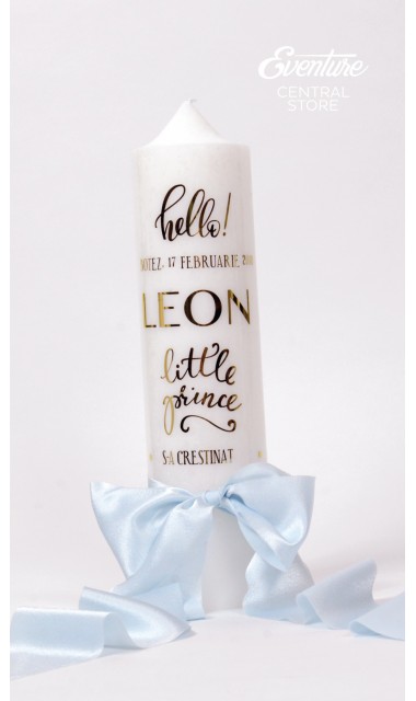 Lumanare de botez personalizata, print folio gold, 30x8cm, Hello baby boy  5